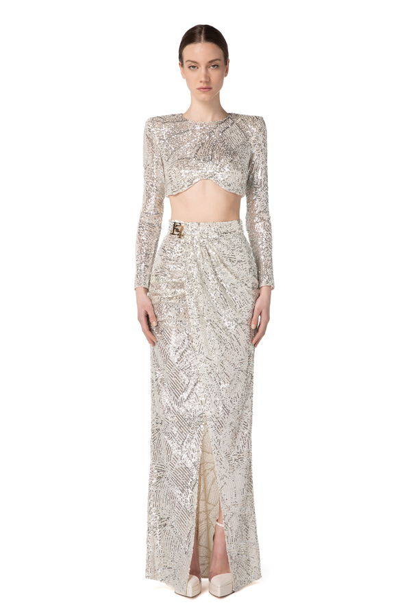 Crop top with sequins - Elisabetta Franchi® Outlet