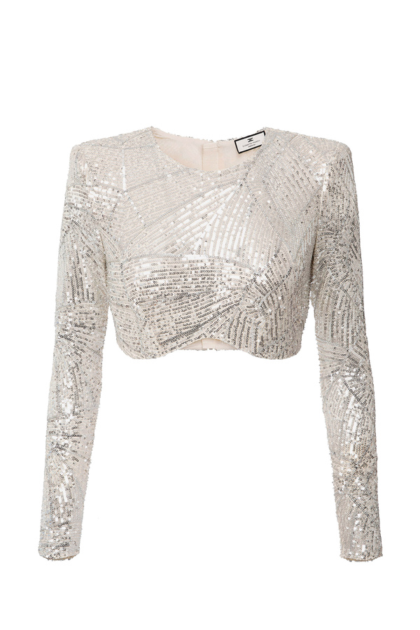 Crop top with sequins - Elisabetta Franchi® Outlet