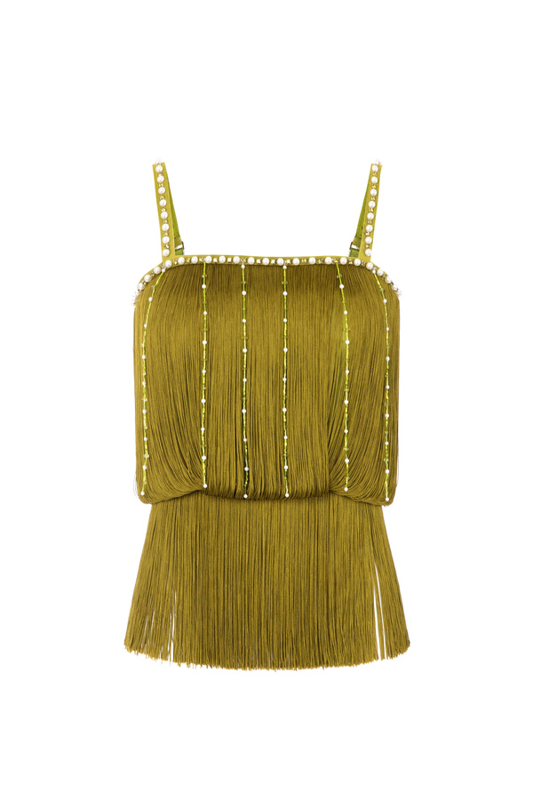 Top mit Fransen und Perlenketten - Elisabetta Franchi® Outlet