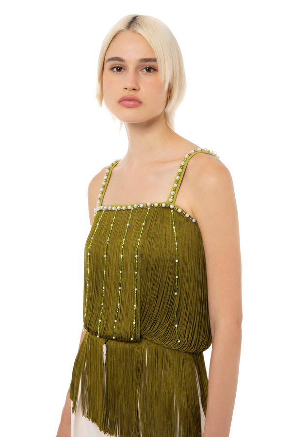Top mit Fransen und Perlenketten - Elisabetta Franchi® Outlet
