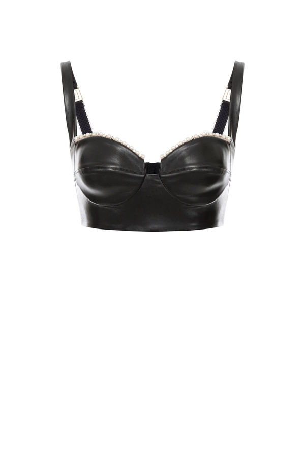 Top with sweetheart neckline and pearls - Elisabetta Franchi® Outlet