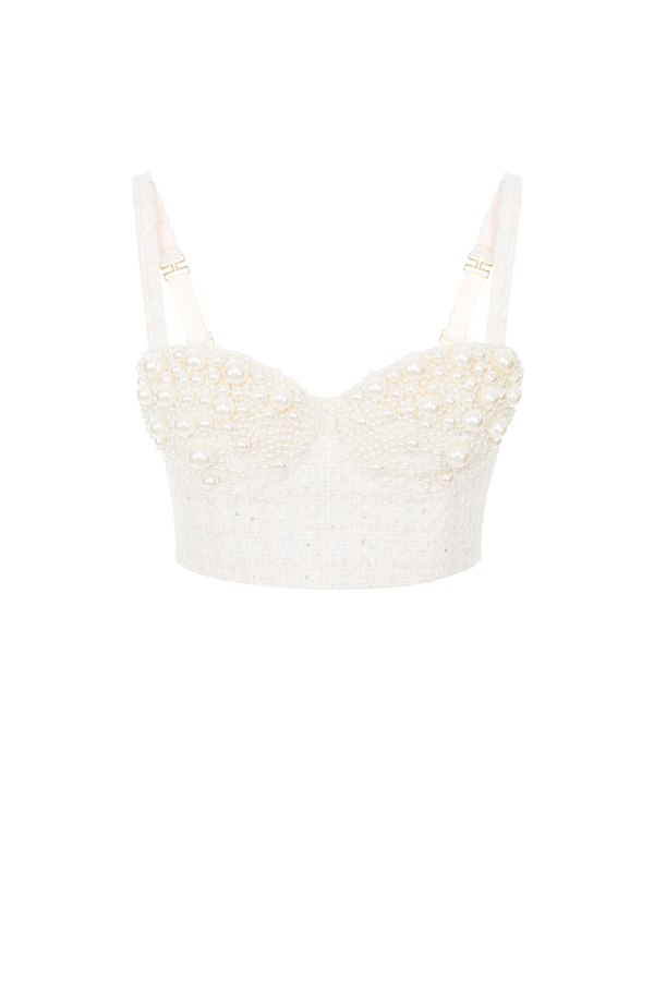 Tweed bustier with pearls - Elisabetta Franchi® Outlet