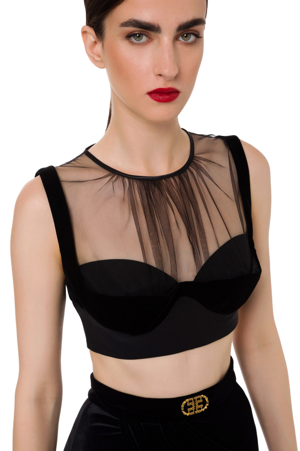 Top with tulle bodice - Elisabetta Franchi® Outlet