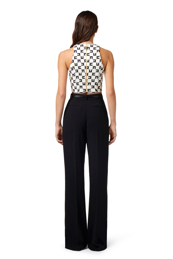 Stretch crêpe top with logo print and foulard scarf chain - Elisabetta Franchi® Outlet