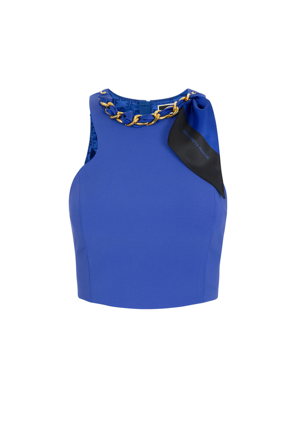 Top in crêpe stretch con catena foulard - Elisabetta Franchi® Outlet