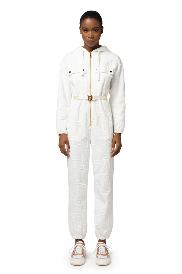 Jumpsuit aus Sweatstoff im Jacquard-Design mit Kapuze - Elisabetta Franchi® Outlet