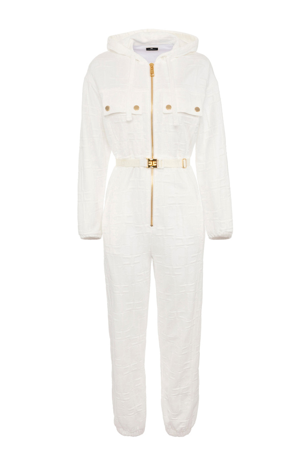 Jumpsuit aus Sweatstoff im Jacquard-Design mit Kapuze - Elisabetta Franchi® Outlet