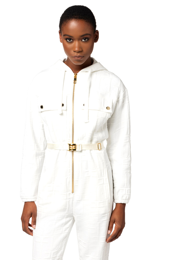 Jumpsuit aus Sweatstoff im Jacquard-Design mit Kapuze - Elisabetta Franchi® Outlet