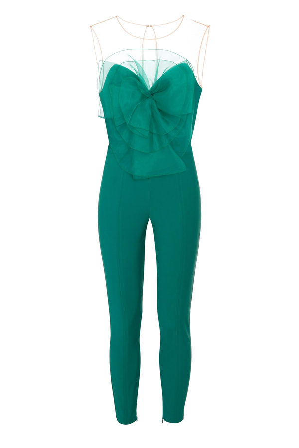 One-piece jumpsuit with organza rose - Elisabetta Franchi® Outlet