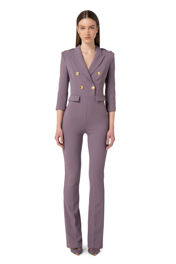 Double layer crêpe double-breasted jumpsuit - Elisabetta Franchi® Outlet