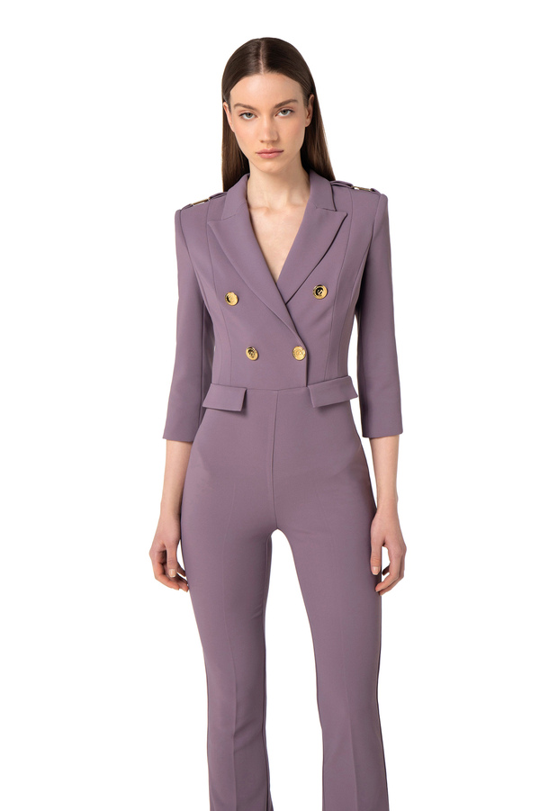 Double layer crêpe double-breasted jumpsuit - Elisabetta Franchi® Outlet