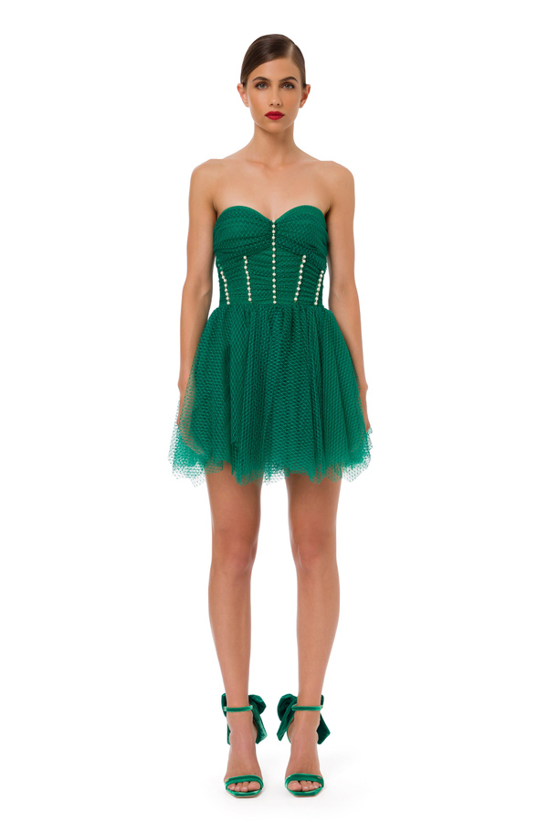 Lozenge tulle mini jumpsuit with pearls - Elisabetta Franchi® Outlet