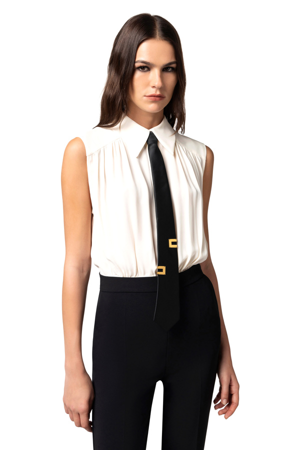 Crêpe and viscose combined jumpsuit with tie - Elisabetta Franchi® Outlet