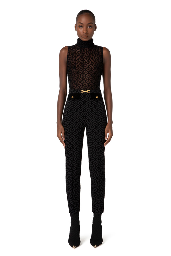 Crêpe and tulle flock combined jumpsuit - Elisabetta Franchi® Outlet
