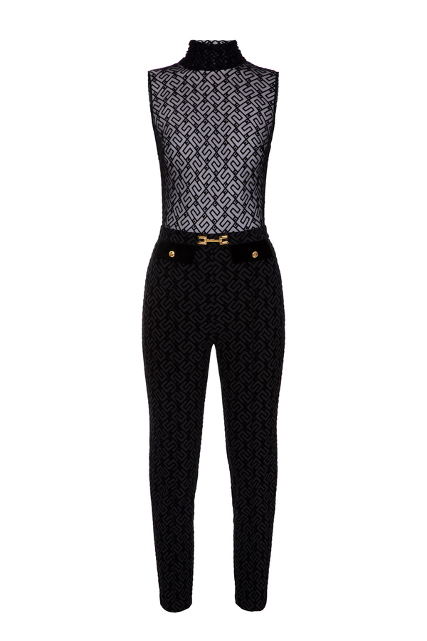 Crêpe and tulle flock combined jumpsuit - Elisabetta Franchi® Outlet