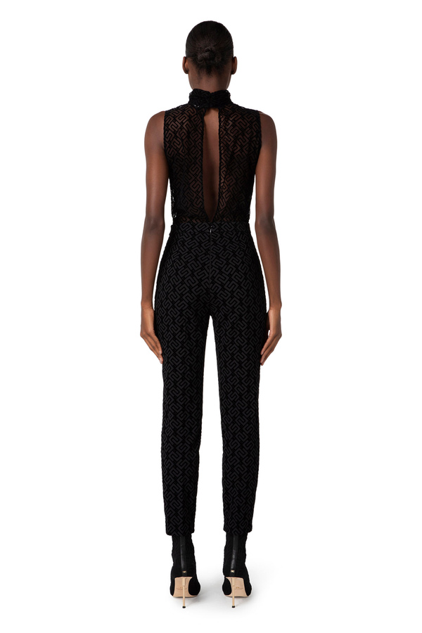 Crêpe and tulle flock combined jumpsuit - Elisabetta Franchi® Outlet