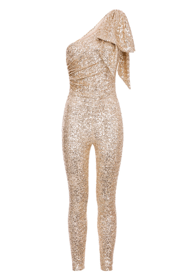 Full sequin one-shoulder one-piece jumpsuit - Elisabetta Franchi® Outlet
