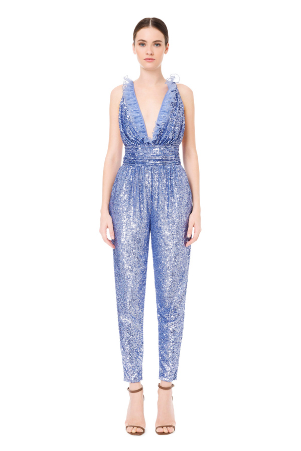 Full sequin one-piece jumpsuit with cleavage - Elisabetta Franchi® Outlet