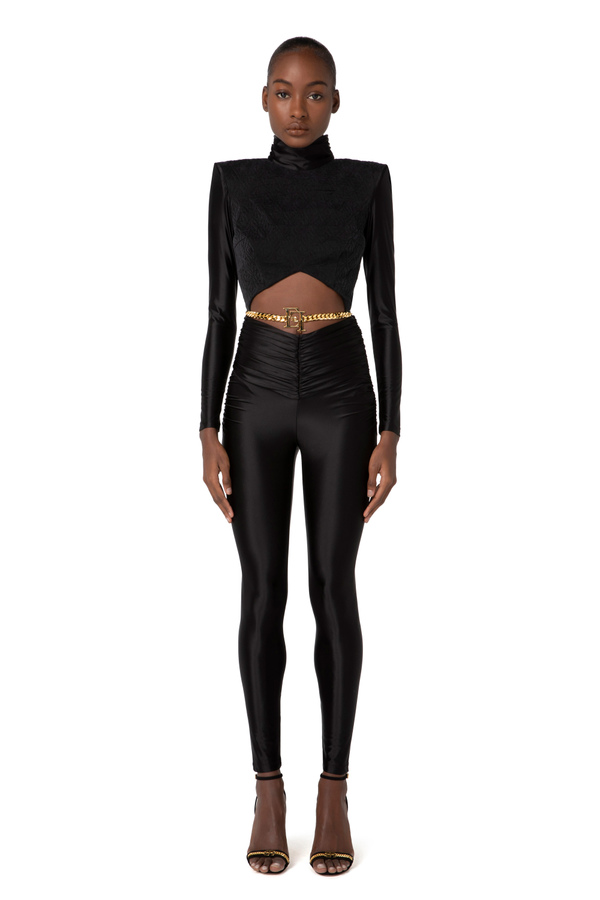 Jumpsuit aus Lycra im Präge-Design mit Rautenmuster - Elisabetta Franchi® Outlet