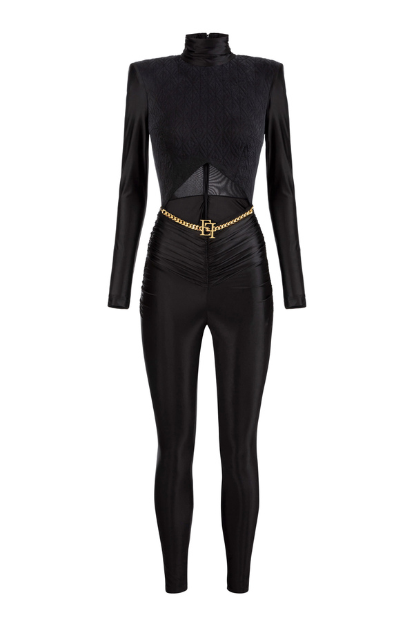 Jumpsuit aus Lycra im Präge-Design mit Rautenmuster - Elisabetta Franchi® Outlet