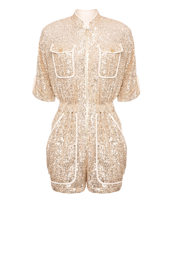 Full sequin one-piece short jumpsuit - Elisabetta Franchi® Outlet