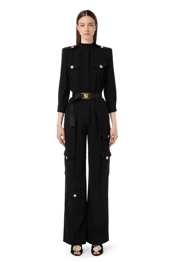 Cargo-Jumpsuit aus Crêpe - Elisabetta Franchi® Outlet