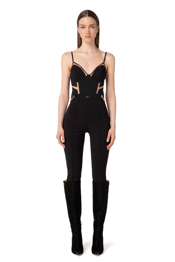 Bustier jumpsuit with tulle inserts - Elisabetta Franchi® Outlet