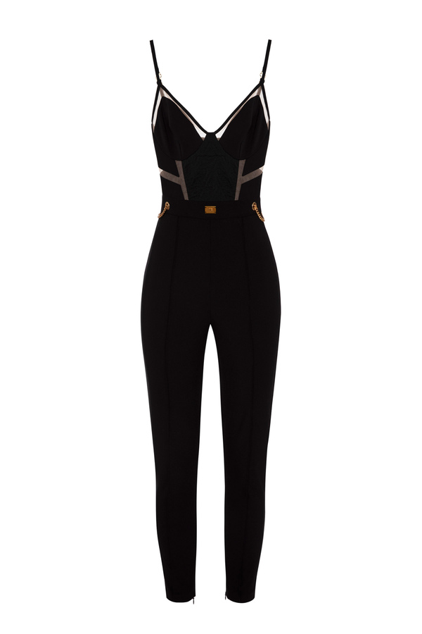 Bustier jumpsuit with tulle inserts - Elisabetta Franchi® Outlet