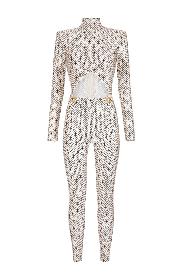 Lycra jumpsuit with logo print - Elisabetta Franchi® Outlet