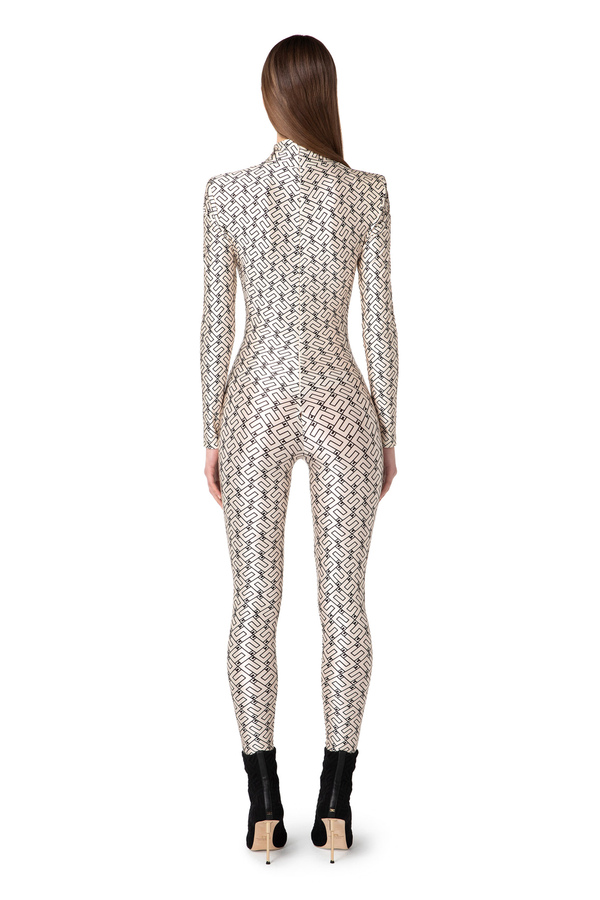 Lycra jumpsuit with logo print - Elisabetta Franchi® Outlet