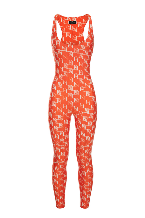 Lycra jumpsuit with logo print - Elisabetta Franchi® Outlet