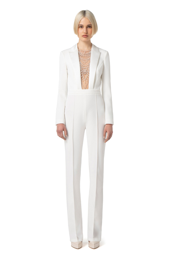 Jumpsuit in crêpe fabric with pearl and rhinestone embroidery - Elisabetta Franchi® Outlet