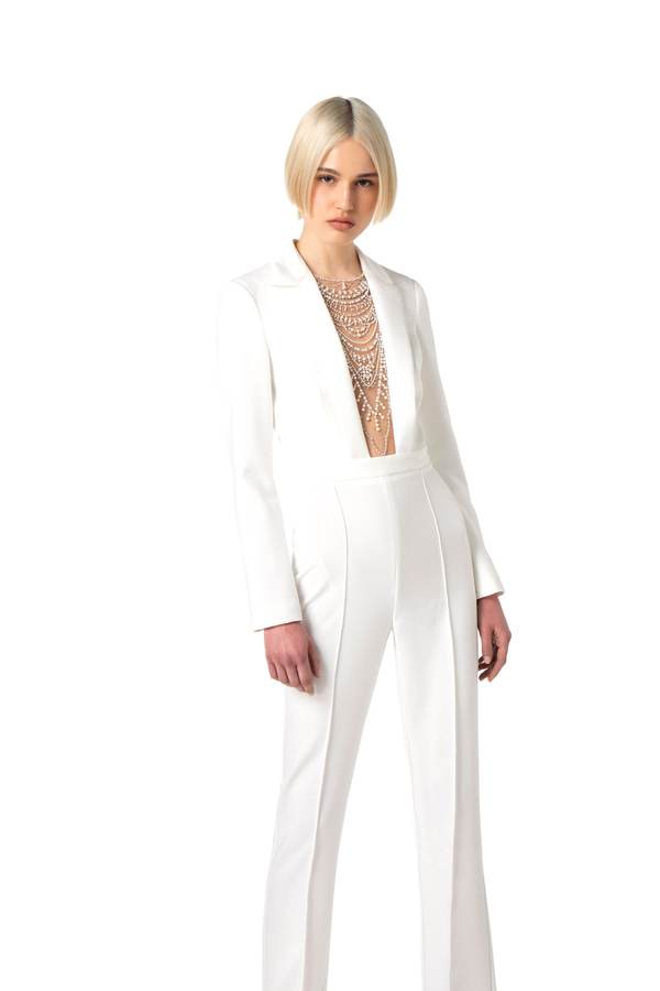 Jumpsuit in crêpe fabric with pearl and rhinestone embroidery - Elisabetta Franchi® Outlet