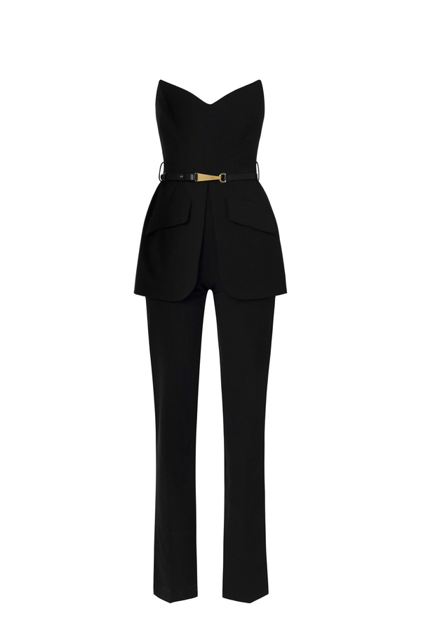 Technical fabric jumpsuit with bodice - Elisabetta Franchi® Outlet