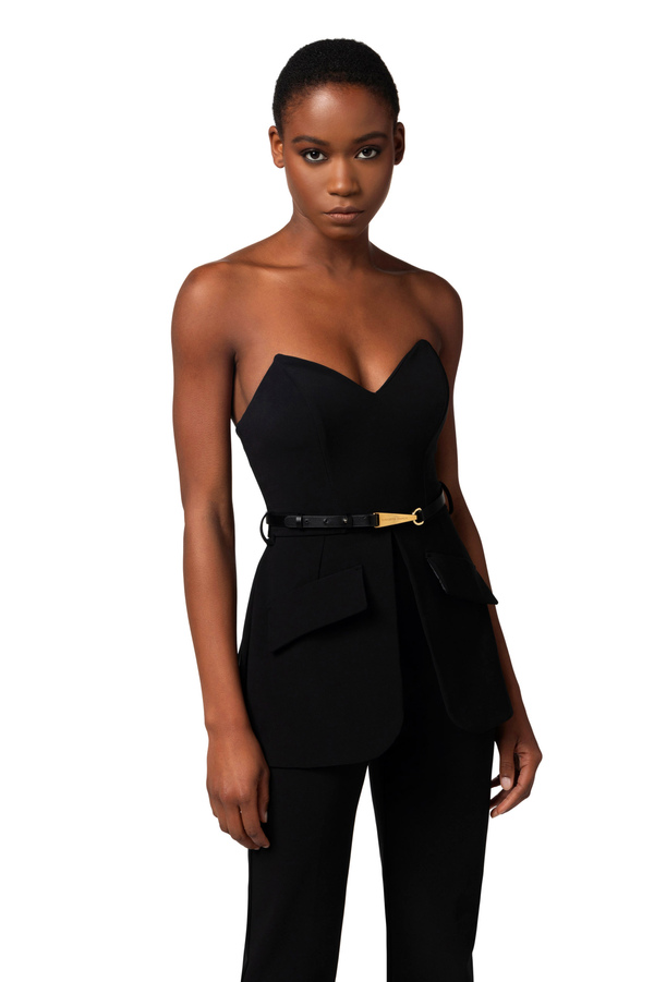 Technical fabric jumpsuit with bodice - Elisabetta Franchi® Outlet