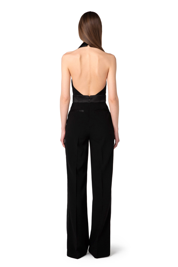 Jumpsuit in crepe fabric with duchess satin lapels - Elisabetta Franchi® Outlet