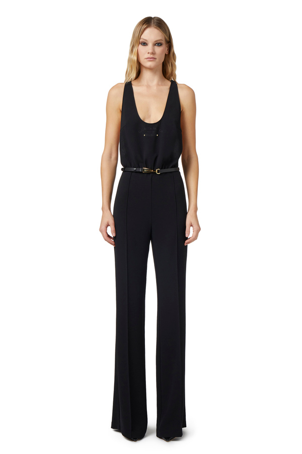 Jumpsuit aus Crêpe mit Logo-Print - Elisabetta Franchi® Outlet