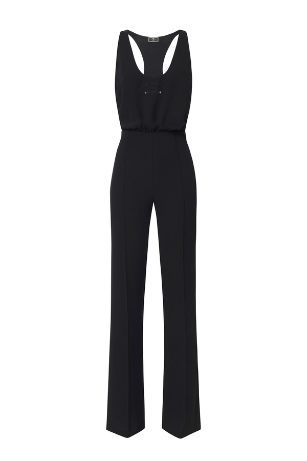 Jumpsuit aus Crêpe mit Logo-Print - Elisabetta Franchi® Outlet