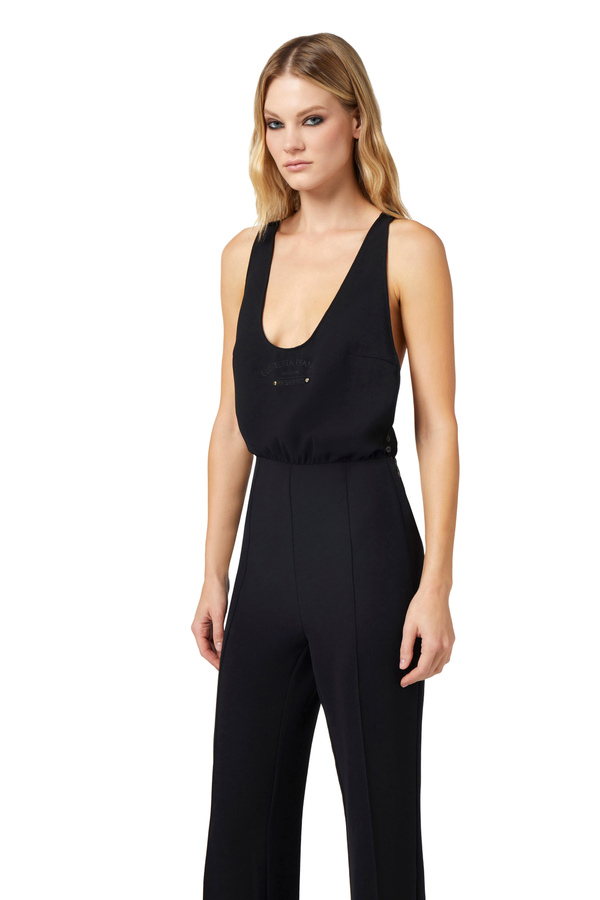 Jumpsuit aus Crêpe mit Logo-Print - Elisabetta Franchi® Outlet