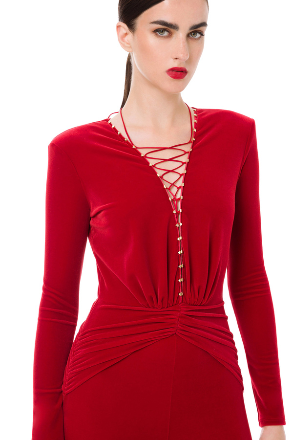 Velvet full jumpsuit with intertwining - Elisabetta Franchi® Outlet