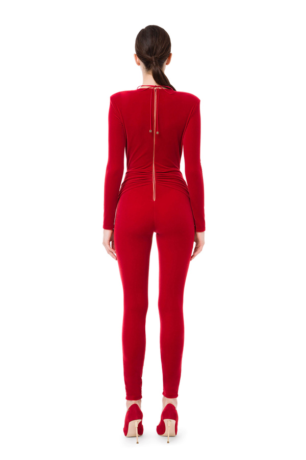 Velvet full jumpsuit with intertwining - Elisabetta Franchi® Outlet