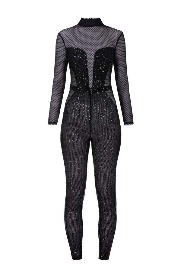 Jumpsuit with embroidered tulle and sequins - Elisabetta Franchi® Outlet