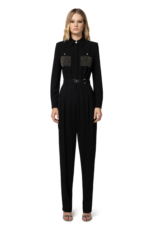 Jumpsuit in crêpe fabric with embroidered pockets - Elisabetta Franchi® Outlet