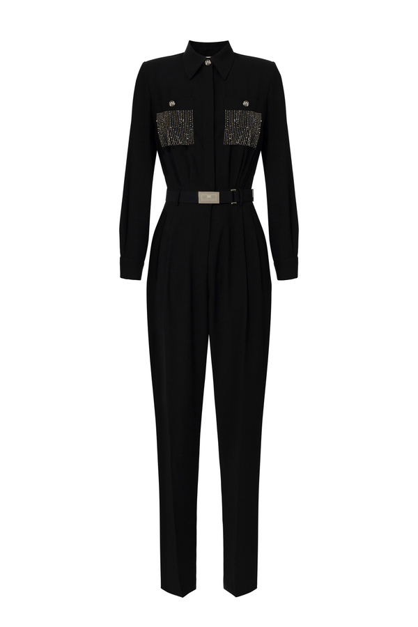 Jumpsuit in crêpe fabric with embroidered pockets - Elisabetta Franchi® Outlet