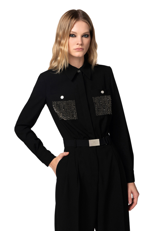 Jumpsuit in crêpe fabric with embroidered pockets - Elisabetta Franchi® Outlet