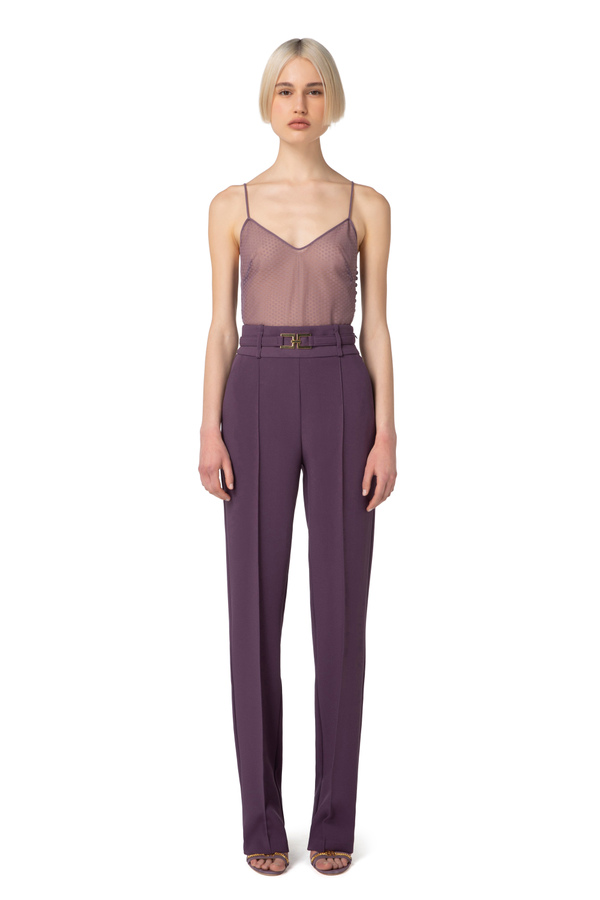 Jumpsuit in crêpe and tulle fabric with belt - Elisabetta Franchi® Outlet