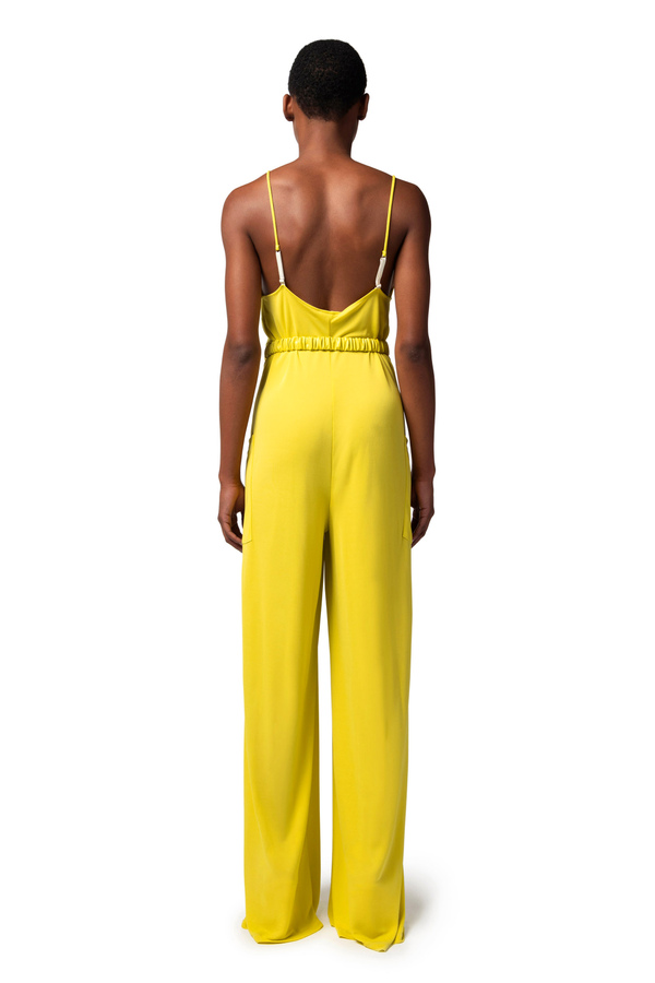 Jersey wide jumpsuit with belt and logoed buckle - Elisabetta Franchi® Outlet