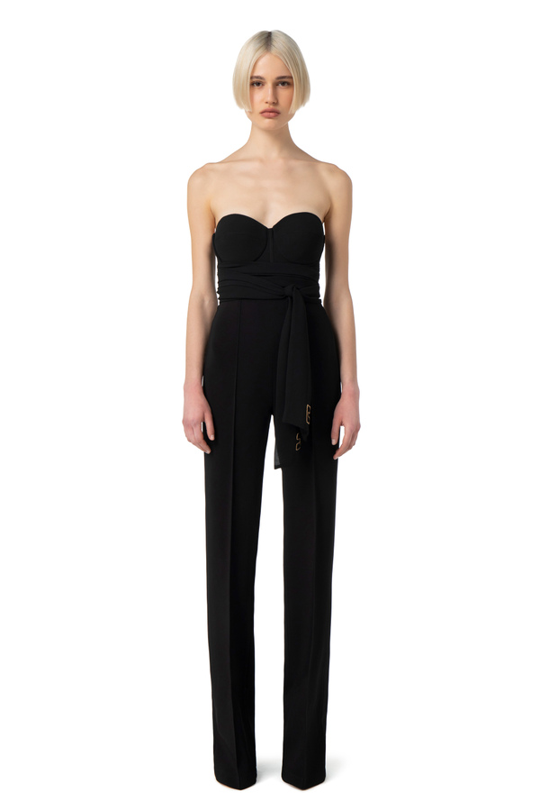 Jumpsuit in viscose fabric with bodice and scarf belt - Elisabetta Franchi® Outlet