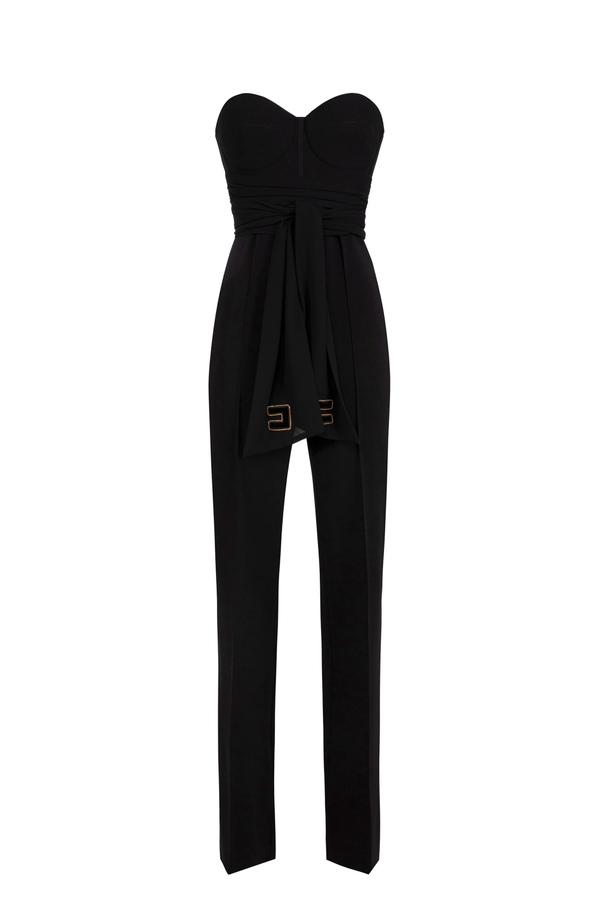 Jumpsuit in viscose fabric with bodice and scarf belt - Elisabetta Franchi® Outlet