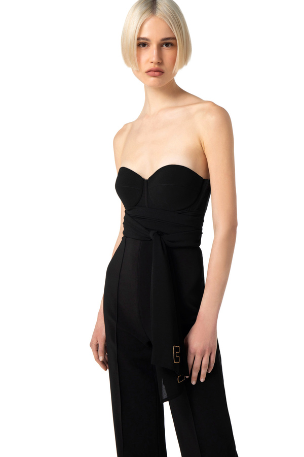 Jumpsuit aus Viskose mit Bustier-Oberteil und Tuchgürtel - Elisabetta Franchi® Outlet